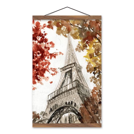 Fall Eiffel Tower Teak Hanging Canvas